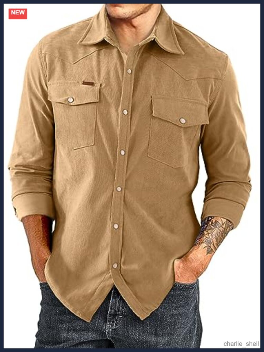 Men's Corduroy Button Down Shirt Long Sleeve Casual Shacket Jacket